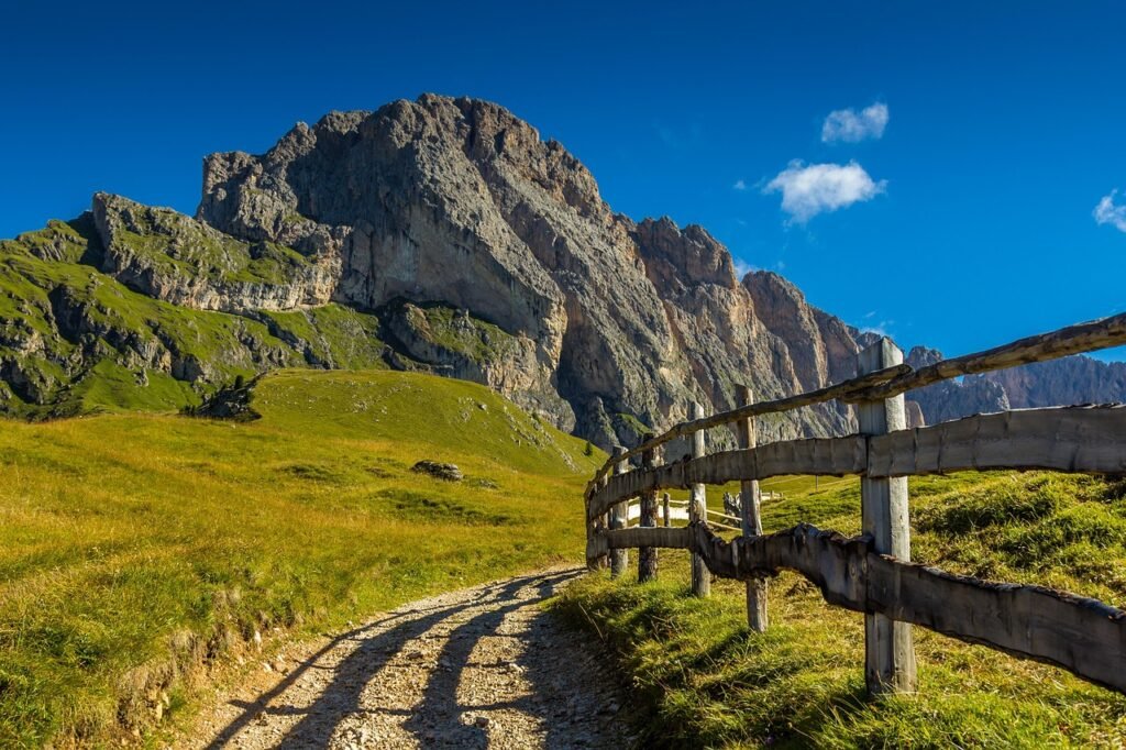 dolomiten, nature, mountain, fence, sky, rocks, landscape, meadow, hiking