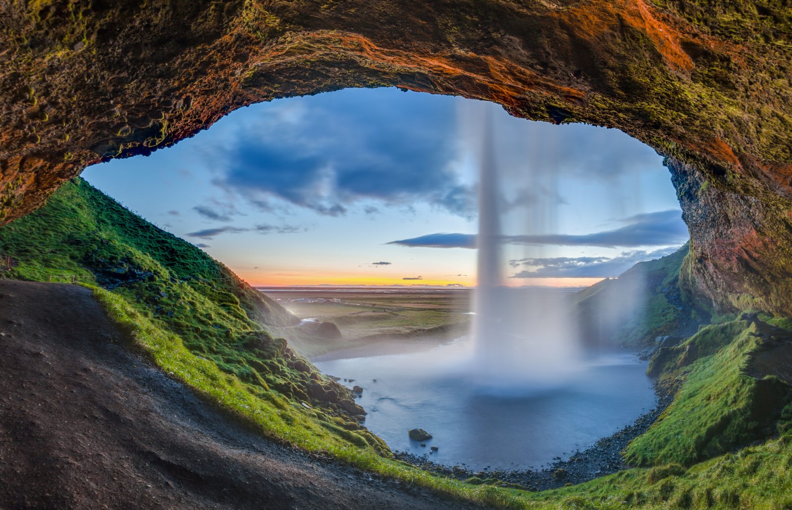 Behind Seljalandsfoss waterfall
